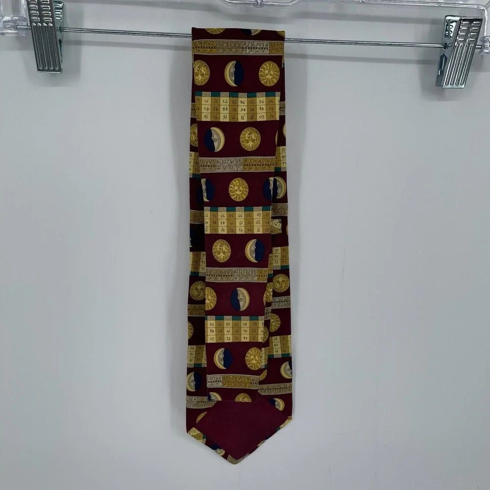 Vintage The Custom Shop Men's Burgundy Astrology Celestial Silk Necktie One Size